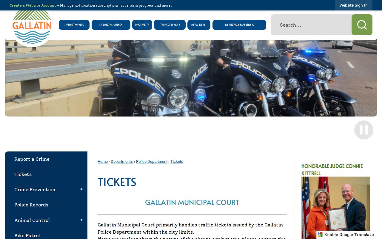 Gallatin warrant records ticket payment and court date information