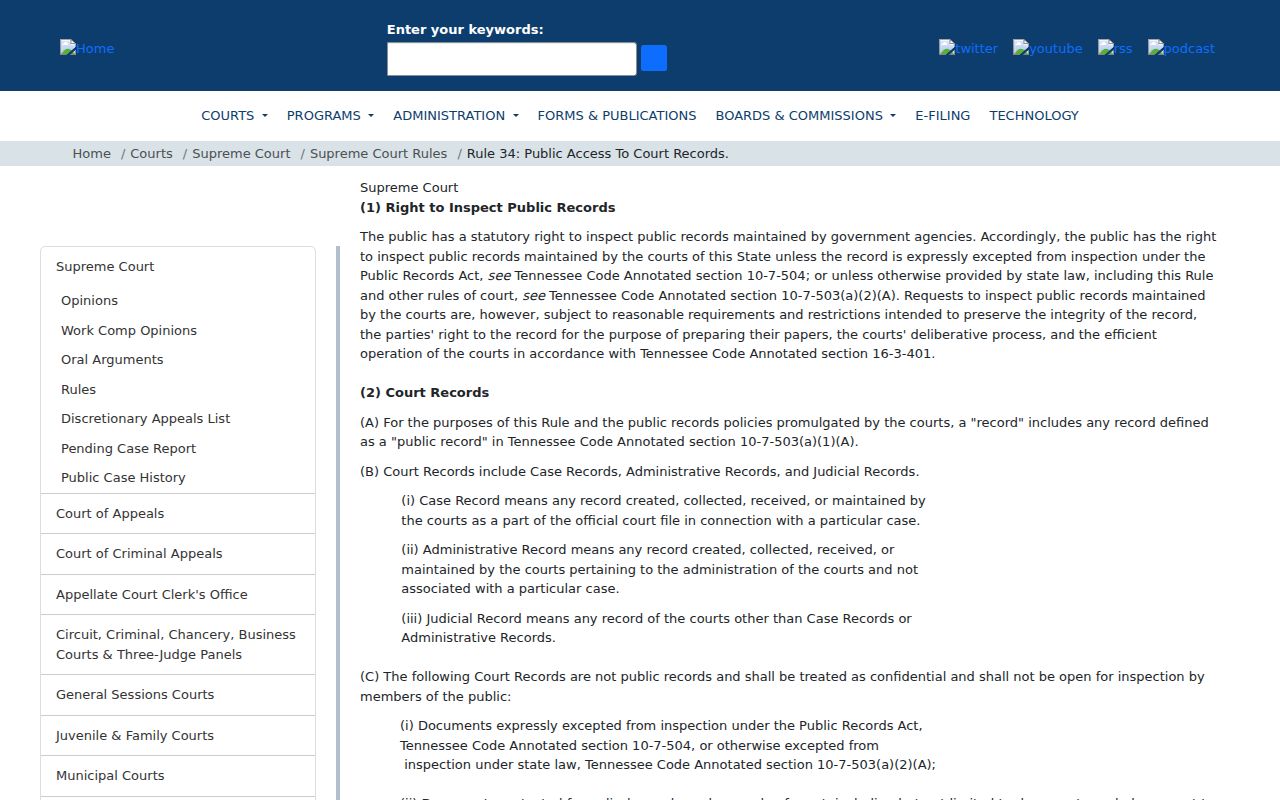 Tennessee court access rules affecting Sumner County warrant records