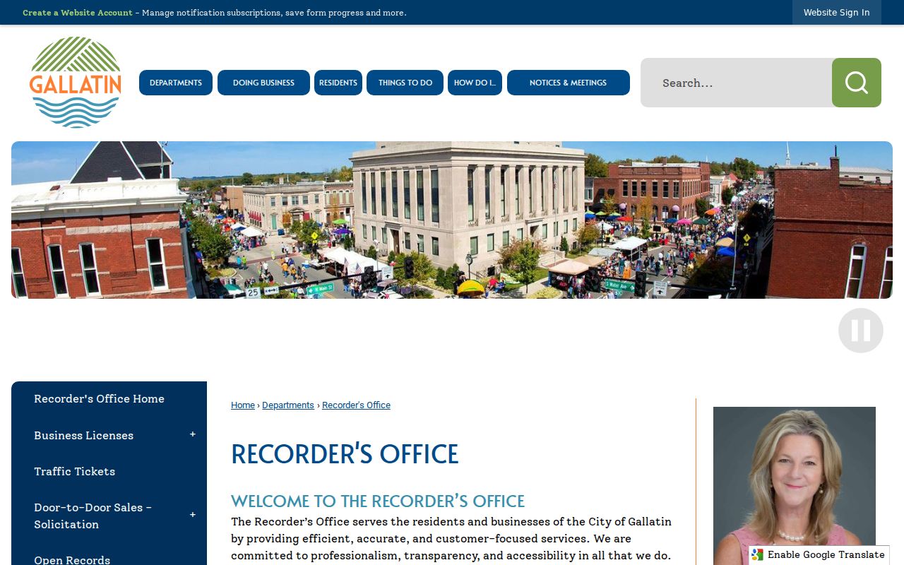 Gallatin municipal warrant records payment and Recorder's Office contact