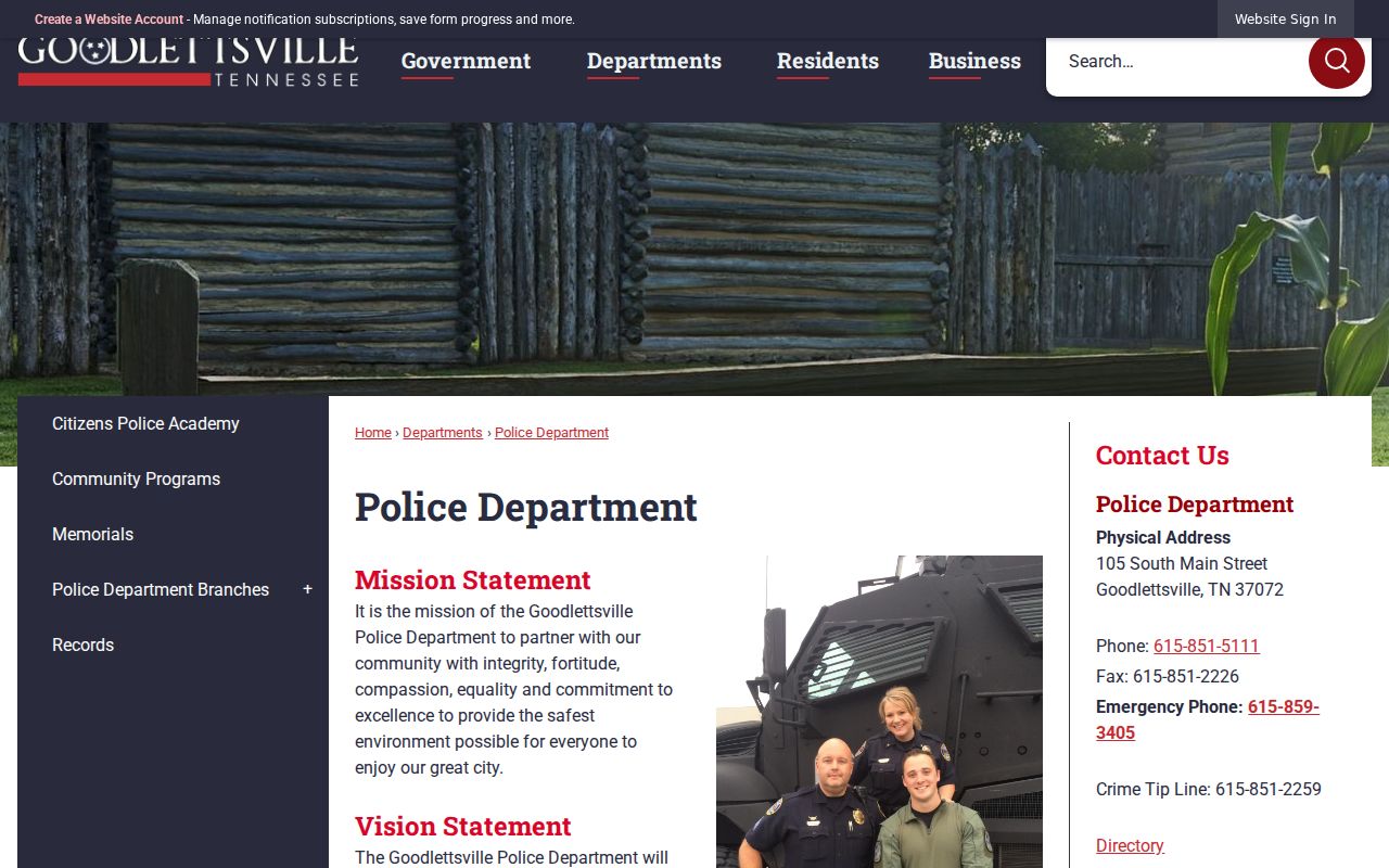 Goodlettsville warrant records police department contact information