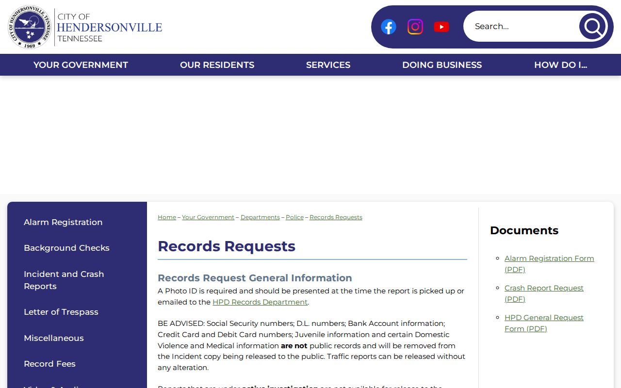 Hendersonville warrant records access limits for police reports